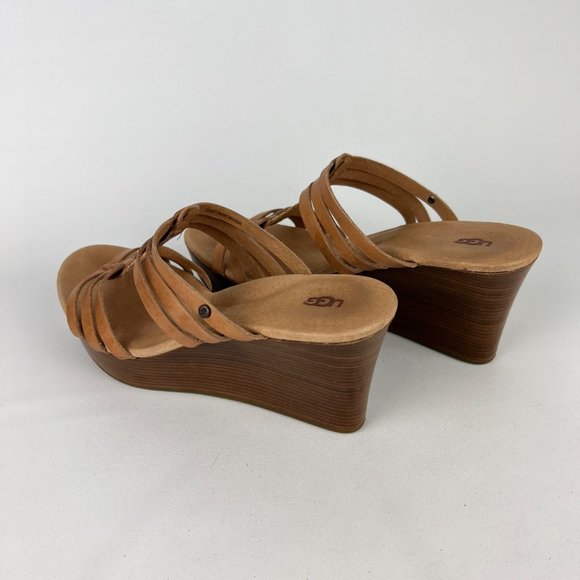 UGG Mattie Womens Platform Wedge Strappy Sandals Tan Brown Leather size 10 - Picture 8 of 16